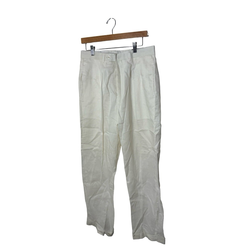 DANIEL ELLISSA 100% Linen Dress Pants pleated Cuffed Ivory 32x32 NEW